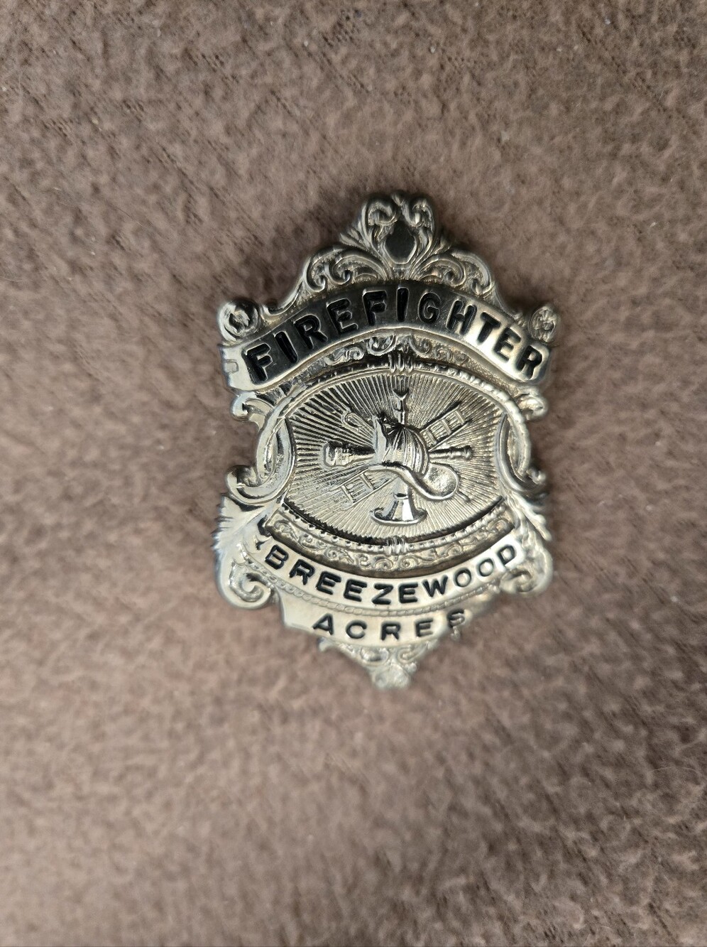 Vintage-Style Firefighter Badge Accent in Silver